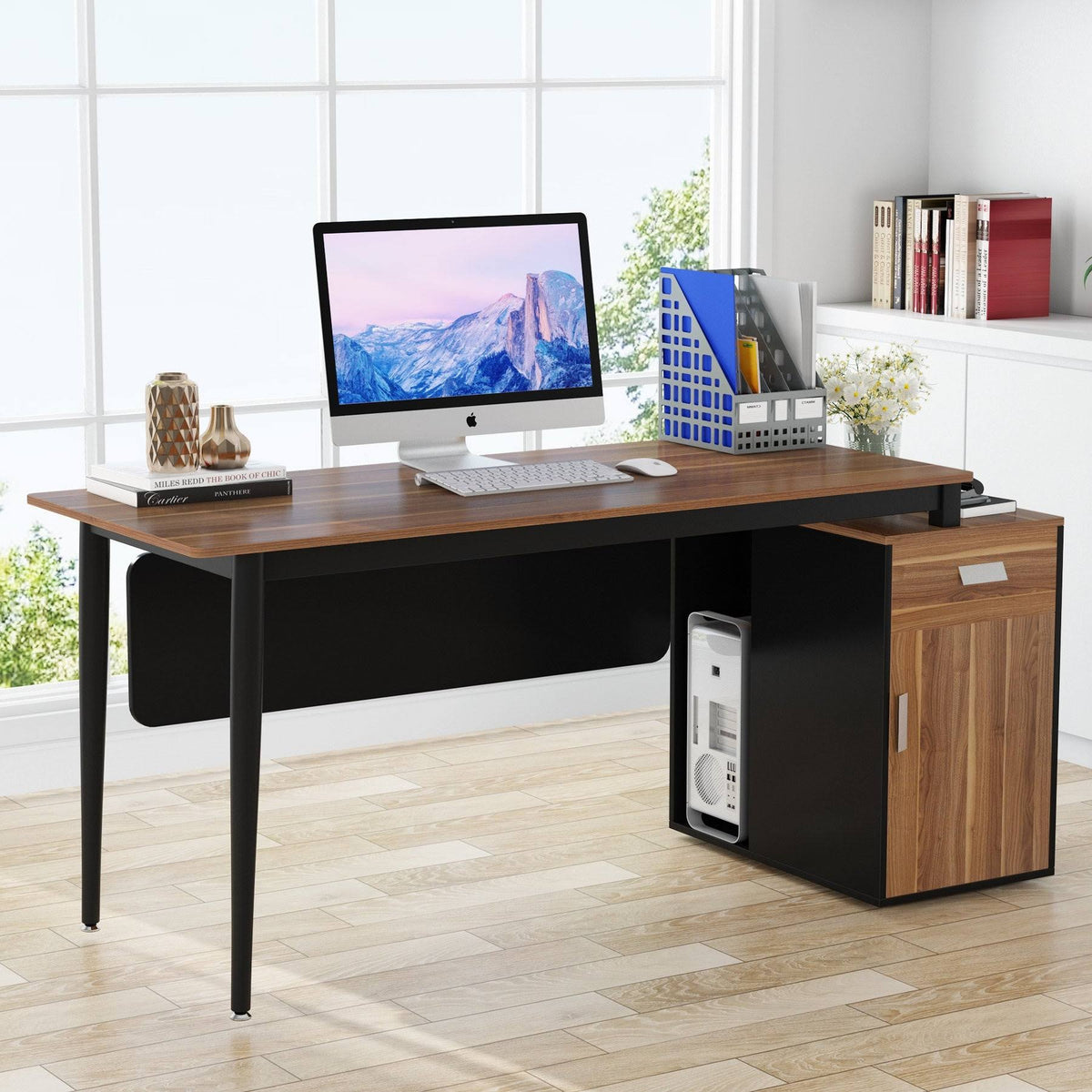 55 inch Computer Desk with Drawers and Storage Cabinet S3003