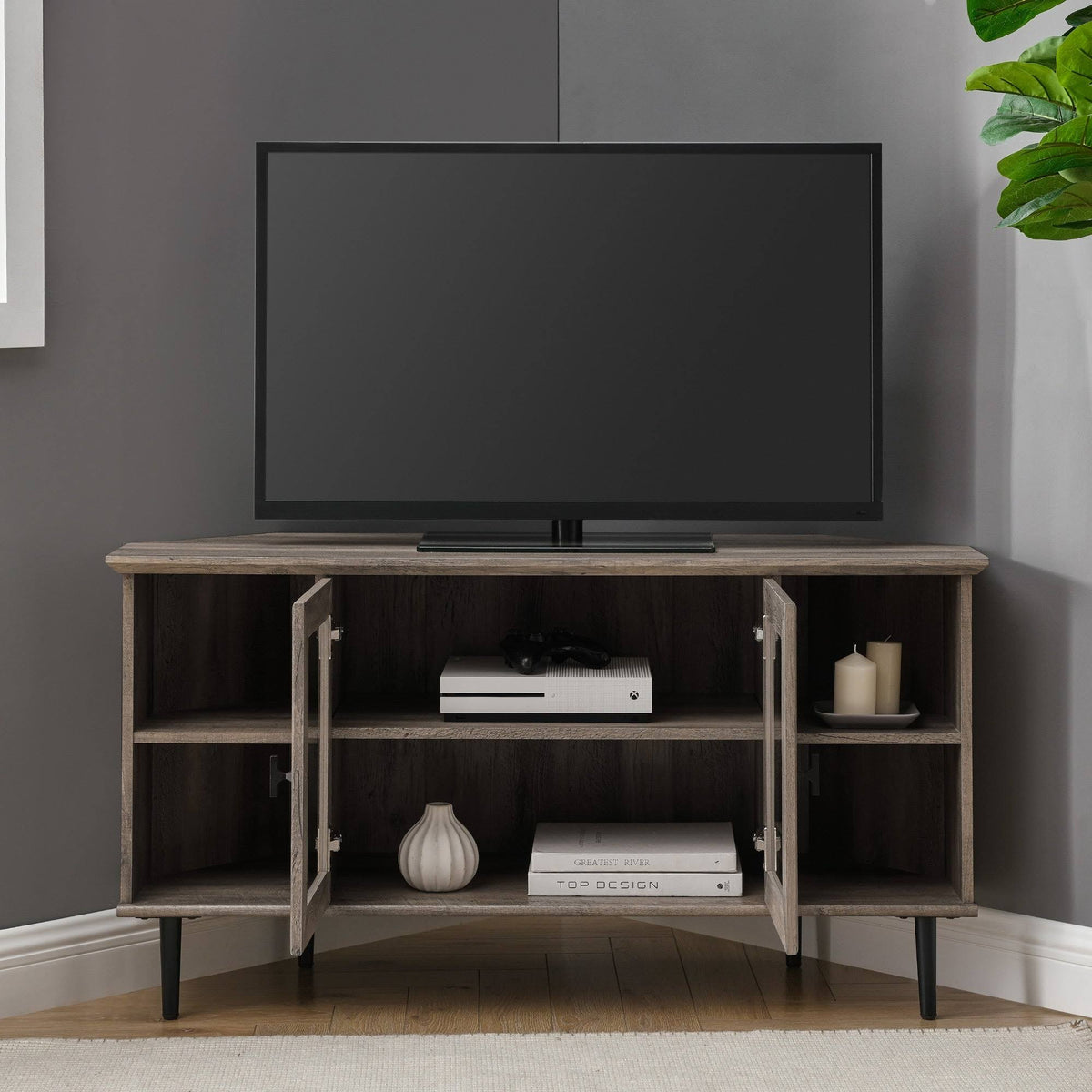 48-Inch Glass Door Corner TV Console J18685