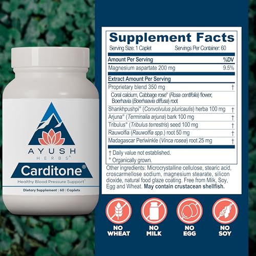 60 Vegetarian Caplets Heart Health Supplement with Rauwolfia, Arjuna, Calcium, Magnesium W377737