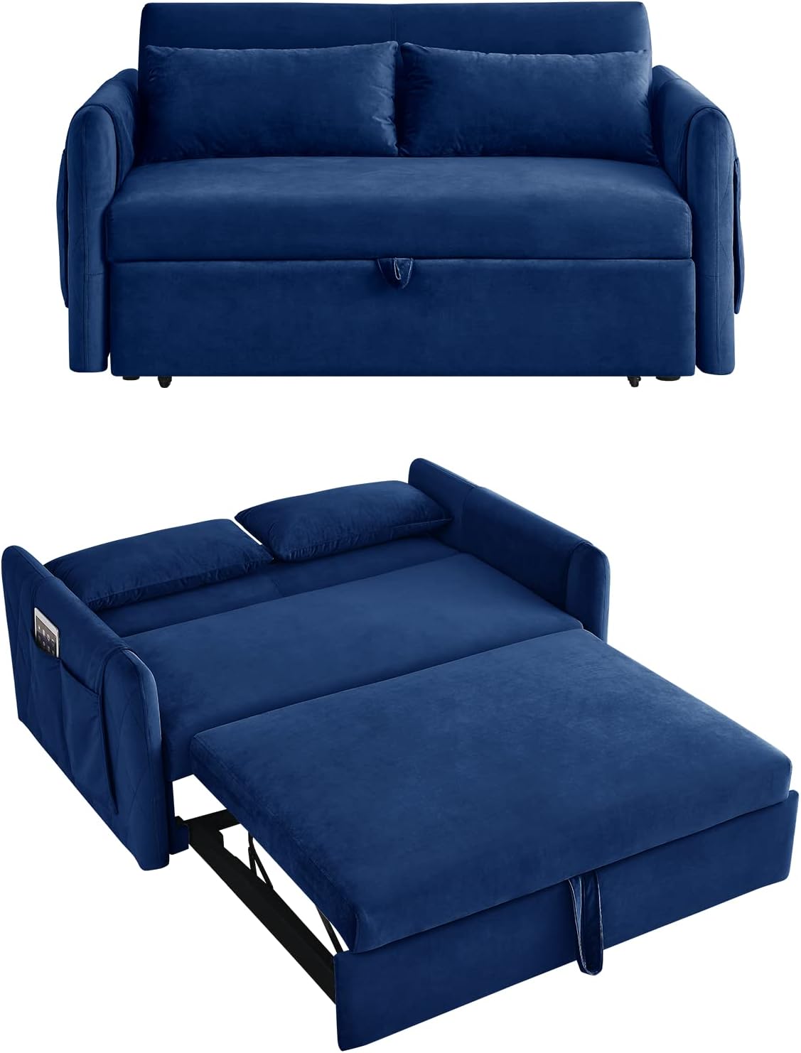 55" Velvet Convertible Sleeper Sofa with Pull Out Bed J3580