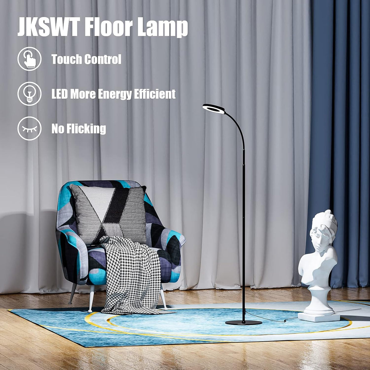 Black Dimmable LED Floor Lamp with Adjustable Gooseneck A606285