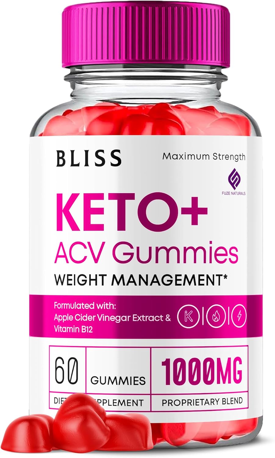 Keto ACV Gummies 1000mg Apple Cider Vinegar Vitamin B12 B6 Folate Supplement (60 Gummies) R523