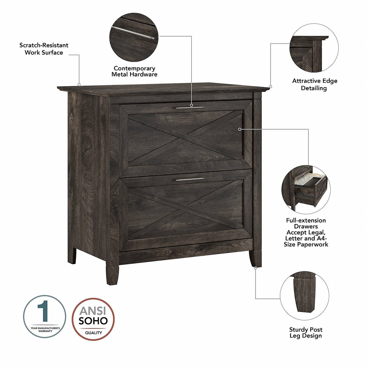 48-Inch Writing Desk with Lateral File Cabinet Y72596