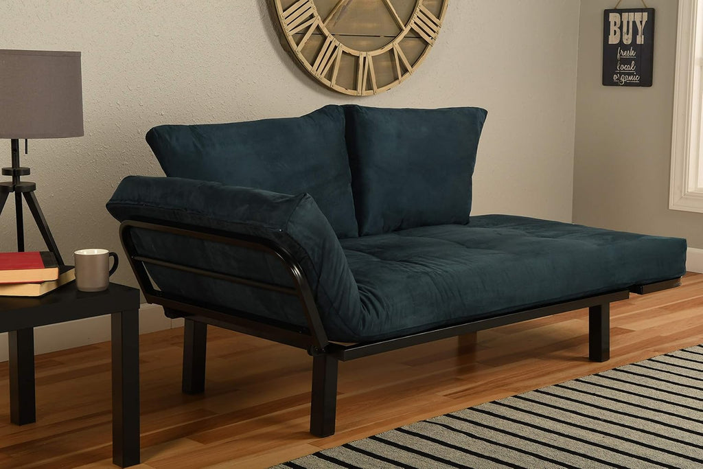 Black Lounger Frame with Suede Navy Mattress V737
