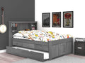 Charcoal Full Bookcase Bed with 3 Drawers and Twin Trundle R78776
