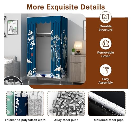 Portable Freestanding Fabric Wardrobe with Clothes Rail And Shelves L467