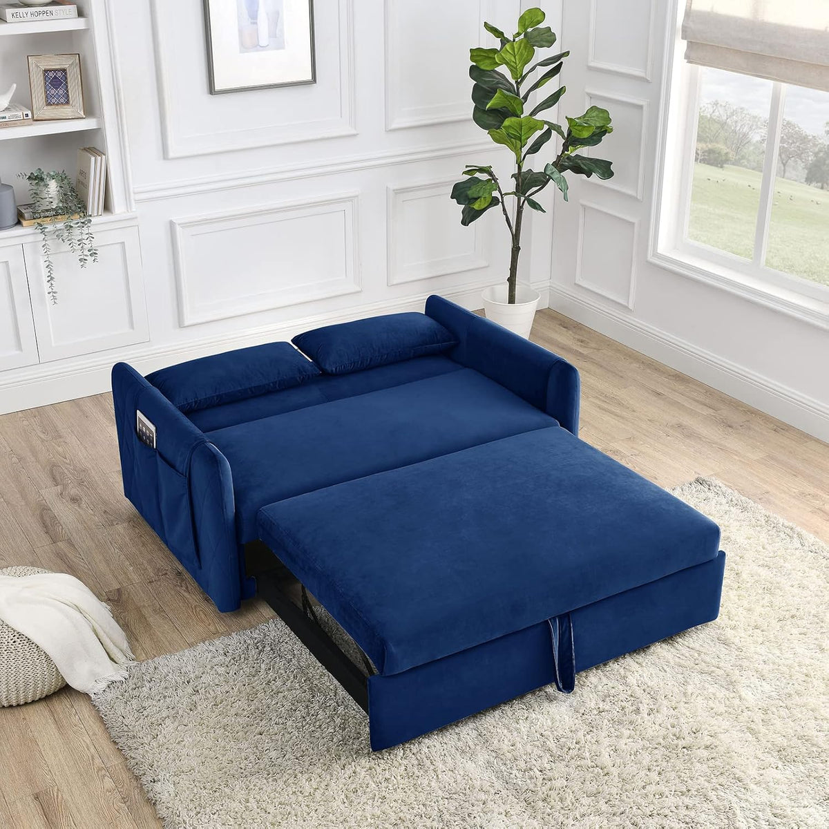 55" Velvet Convertible Sleeper Sofa with Pull Out Bed J3580