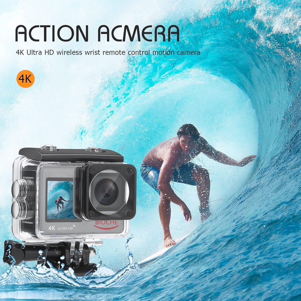 4K60FPS WiFi Dual Screen Action Camera 20MP Touch Screen EIS 170 Angle Wide 30m Waterproof 4X Zoom Sports Camera O713128