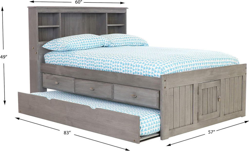 Charcoal Full Bookcase Bed with 3 Drawers and Twin Trundle R78776