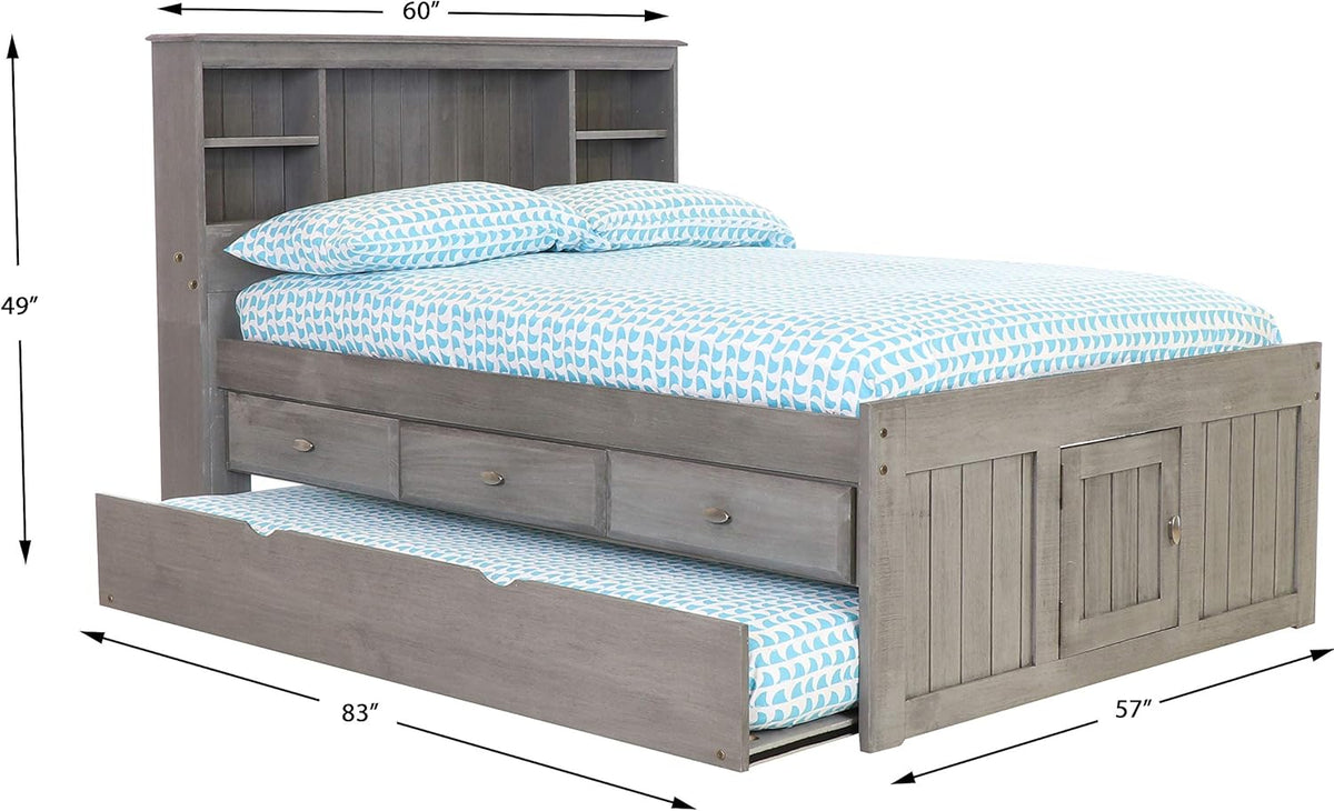 Charcoal Full Bookcase Bed with 3 Drawers and Twin Trundle R78776