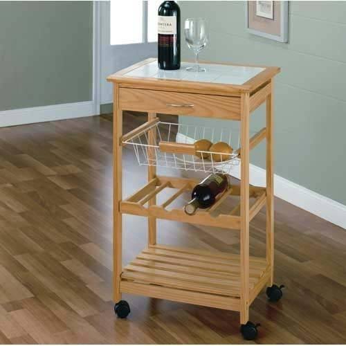 Natural Pinewood Mobile Kitchen Cart X60821