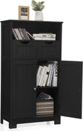 Black Bathroom Floor Cabinet with One Open Shelf Two Doors and Two Adjustable Drawers C362161