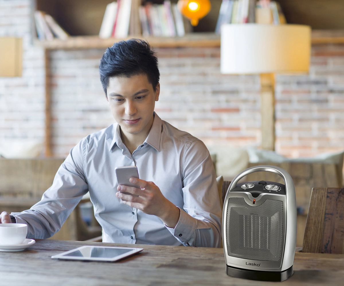 12" 1500W Oscillating Ceramic Tabletop Space Heater, Gray Q297