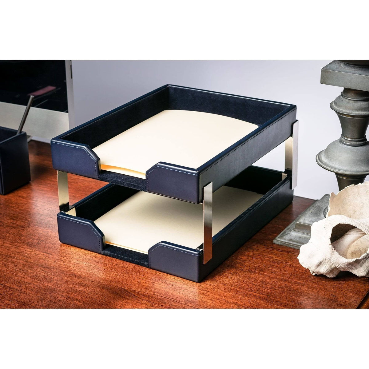 Navy Blue Bonded Leather Letter Trays Z135897