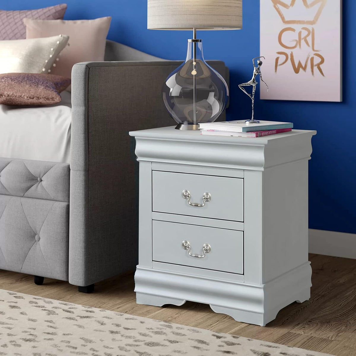 2 Drawer Gray Wooden Nightstand H73920