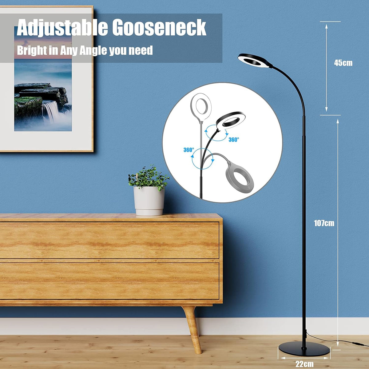 Black Dimmable LED Floor Lamp with Adjustable Gooseneck A606285