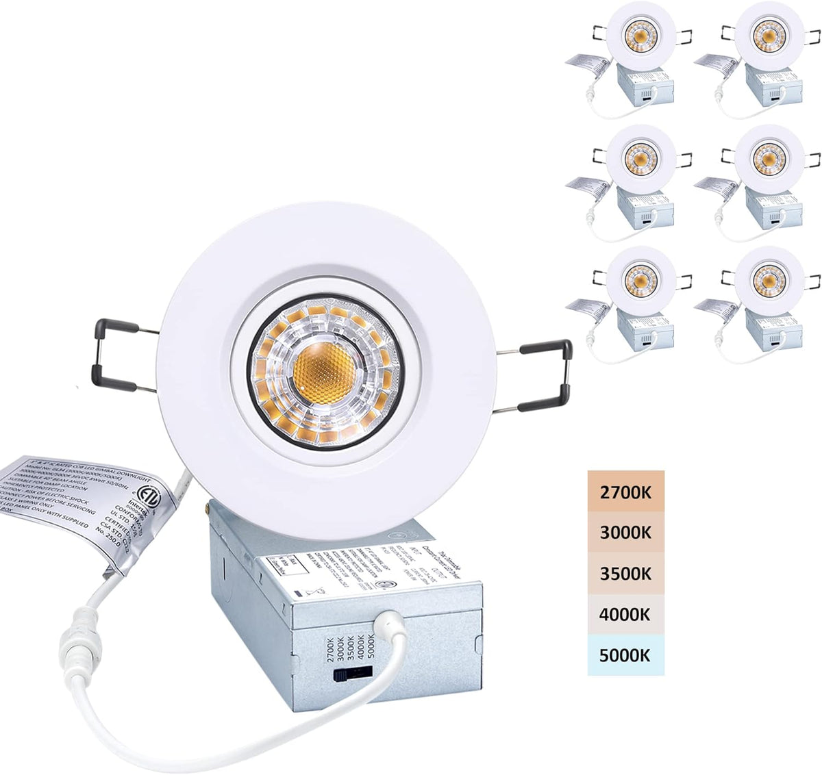 Canless Recessed Gimbal Downlight 5 CCT Dimmable 8W Brushed Nickel 3 Inch V78133