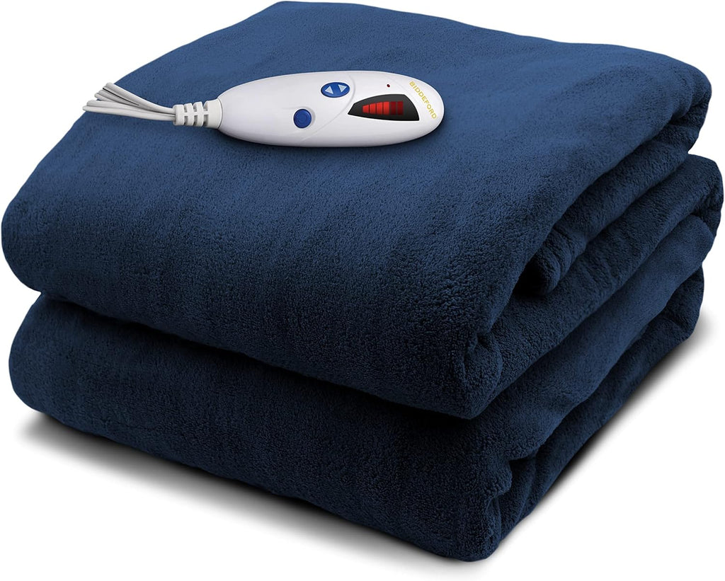 Navy Microplush Electric Heated Throw Blanket with Digital Controller W17426