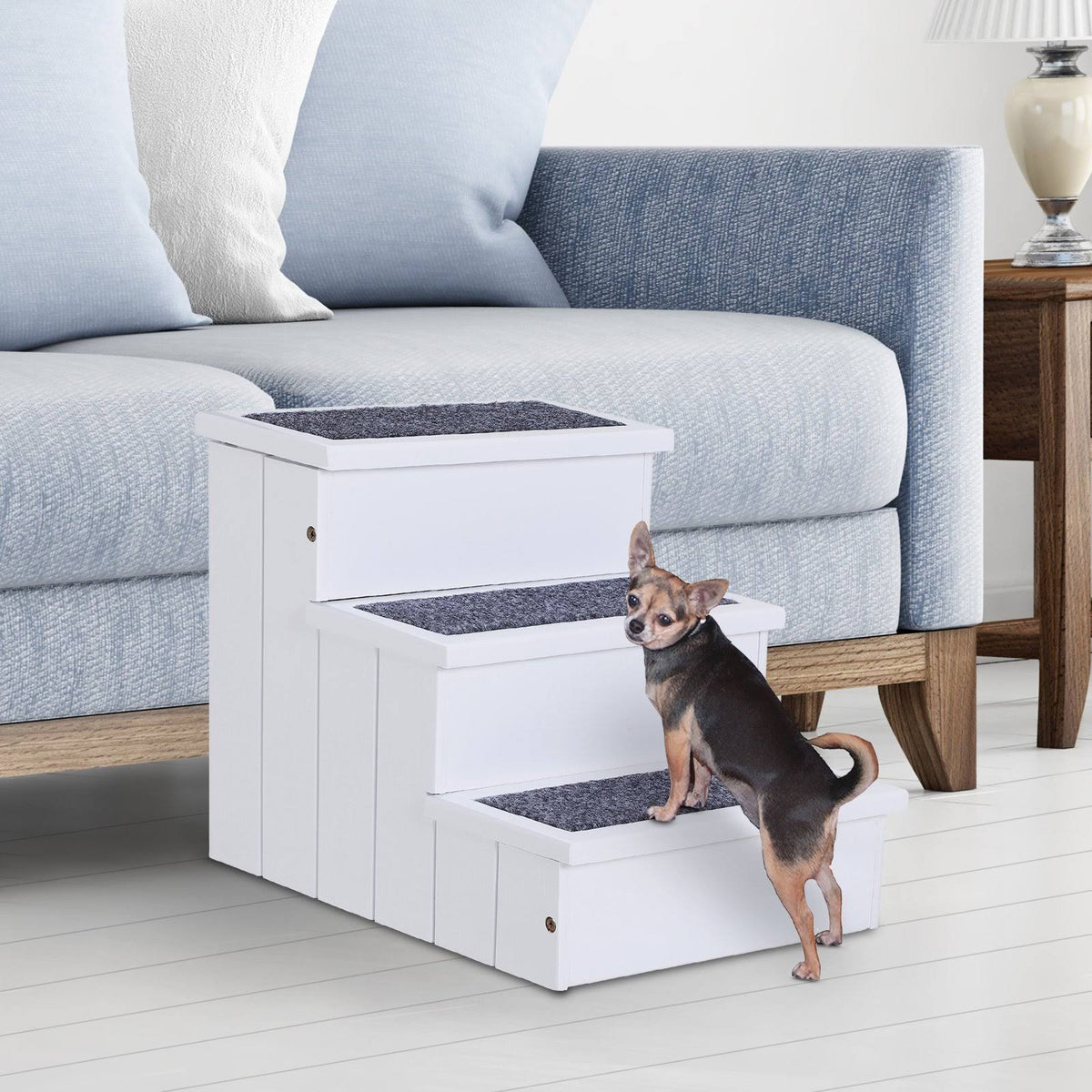 White 3 Step Wooden Non Slip Pet Stairs N14064