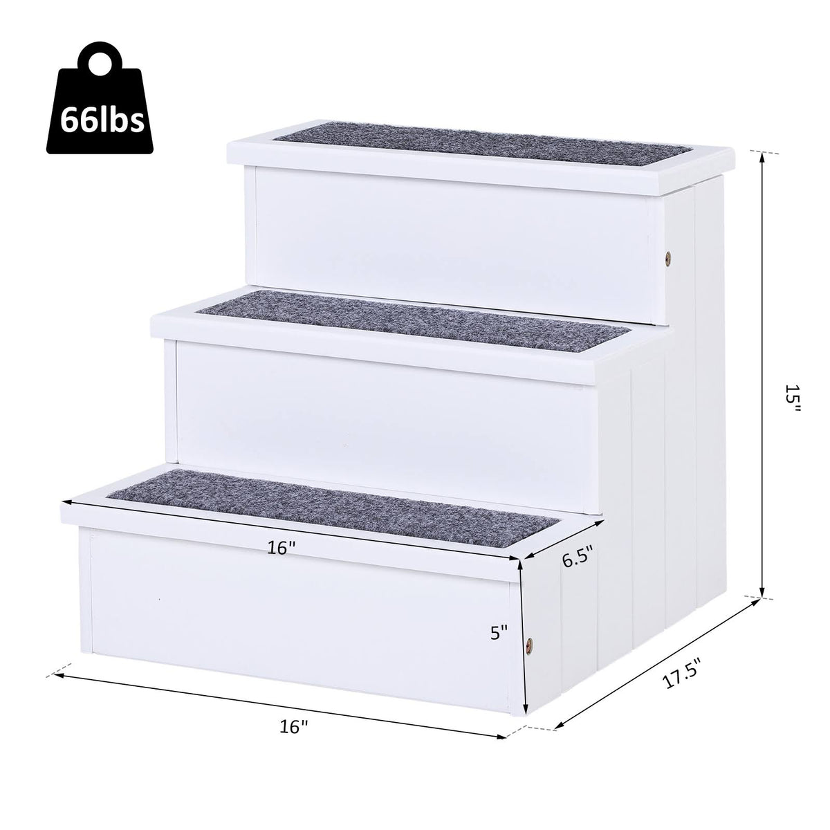White 3 Step Wooden Non Slip Pet Stairs N14064