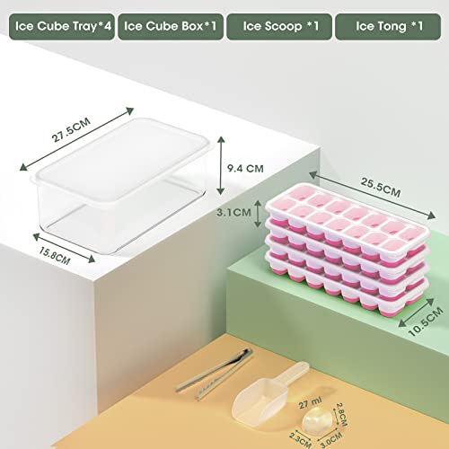 4 Pack Silicone Plastic Ice Cube Trays with Lid and Bin I647