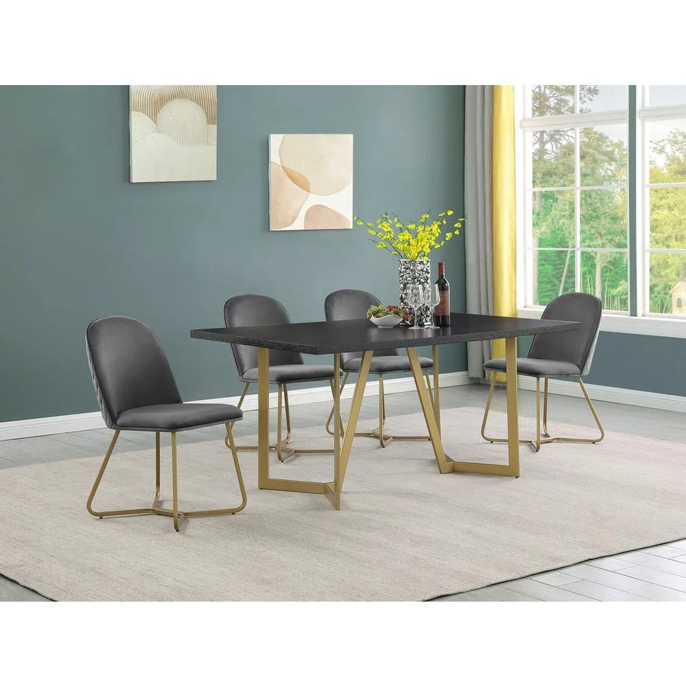 5pc Black Wood Dining Table with 4 Dark Grey Velvet Chairs C899202