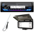 Single DIN Marine Bluetooth USB AUX LED AM/FM Radio Stereo Receiver with Dash Protector and Antenna V6981