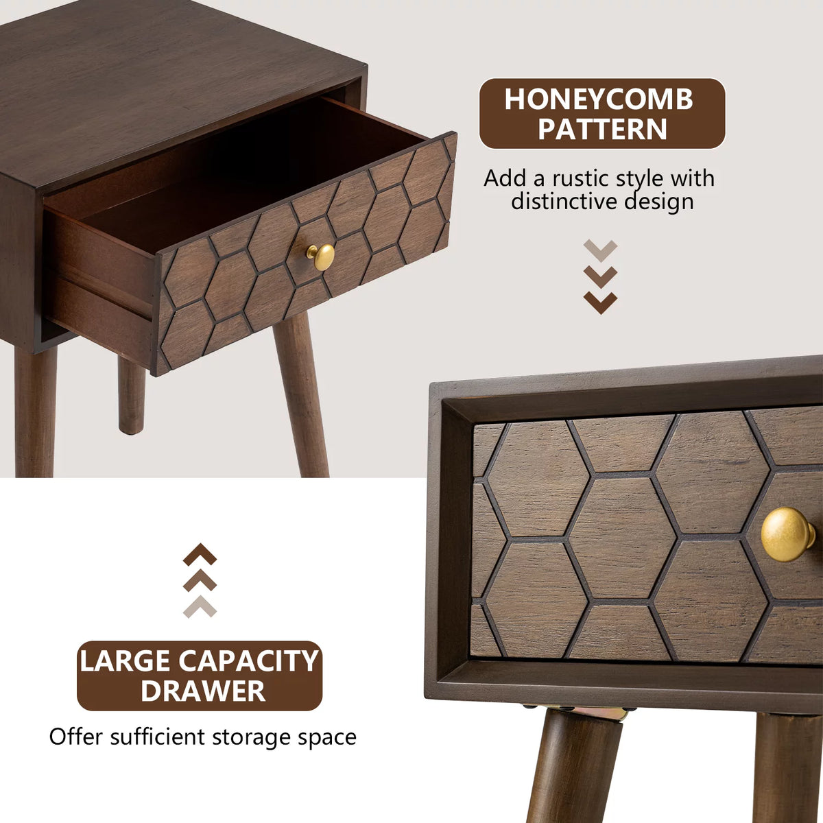 Brown MDF Nightstand with Drawer F906951
