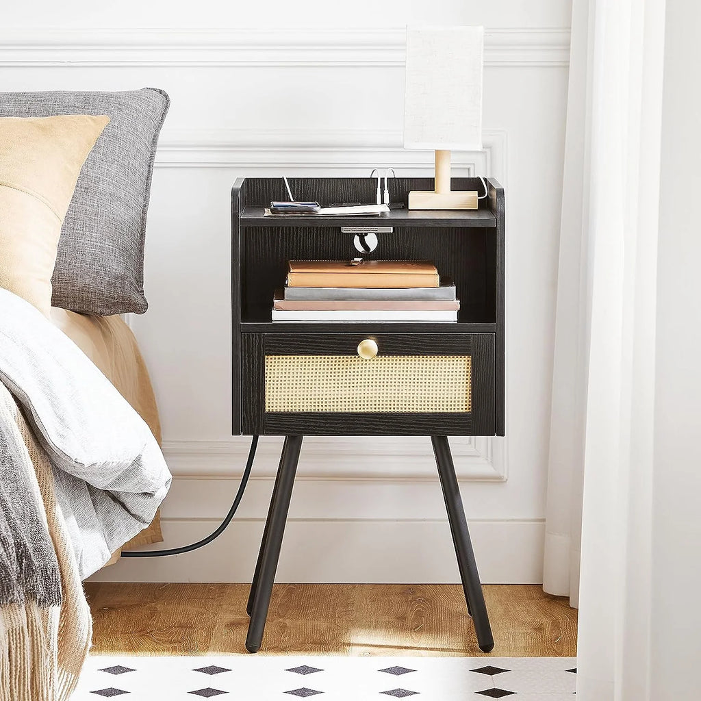 Set of 2 Black Nightstand with Flip-Down Drawer L11878