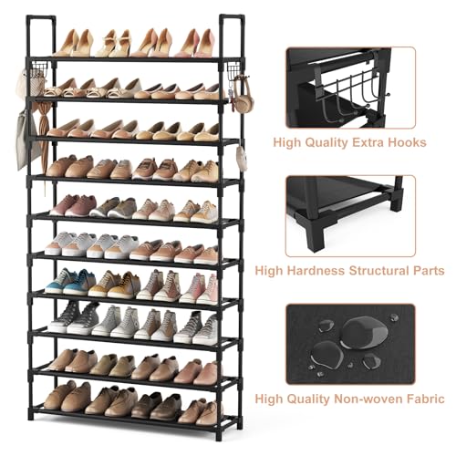 10 Tiers 50 Pairs Black Metal Shoe Rack M57903