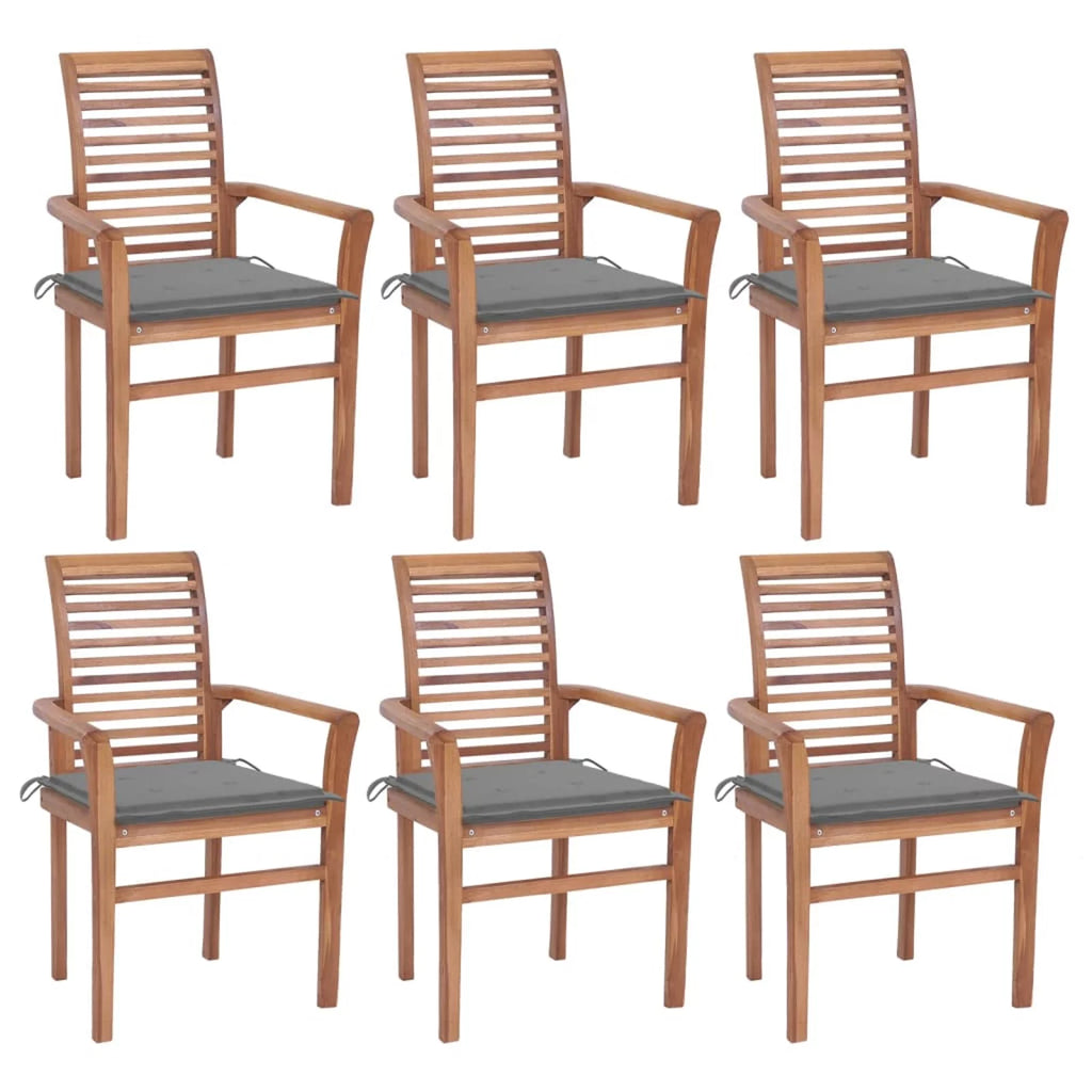 6 Pcs Teak Wood Dining Chairs with Gray Cushions F116081