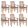 6 Pcs Teak Wood Dining Chairs with Gray Cushions F116081