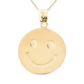 YELLOW GOLD SMILEY FACE DISC PENDANT NECKLACE I25184