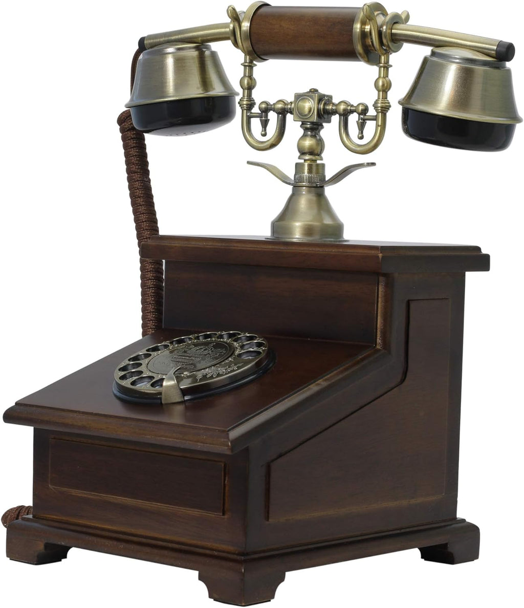 Wall-Mounted Wooden Telephone with Metal Parts S8630