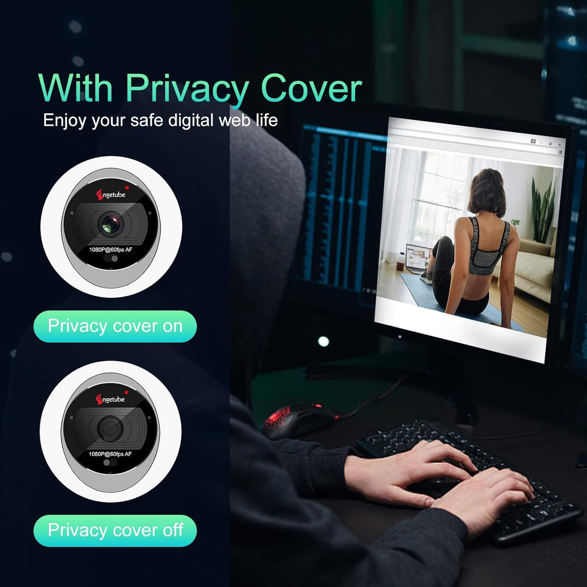 1080P 60FPS 2X Digital Zoom Streaming Webcam with Ring Light and Privacy Cover U113