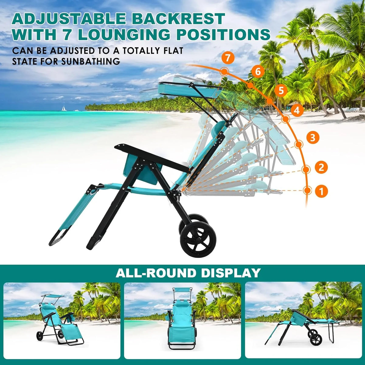2 in 1 Foldable Chaise Lounge Chair with Wagon Cart and Wheels G897
