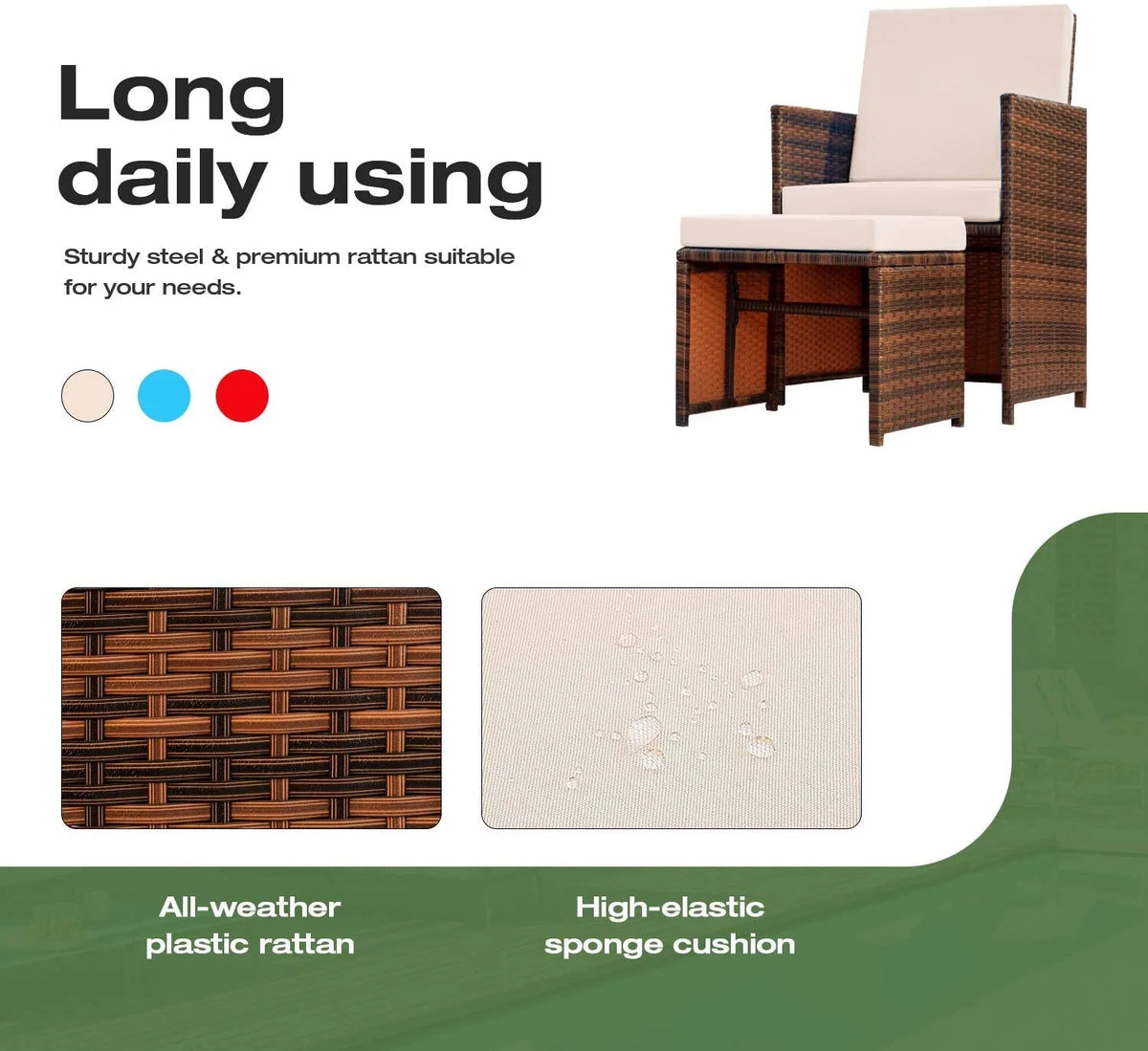 Beige 4 Piece PE Wicker Patio Furniture Set with Ottomans N474657