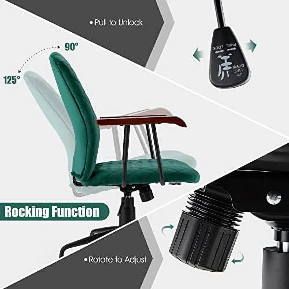 White Velvet Upholstered Office Chair with Rubber Wood Armrests S393