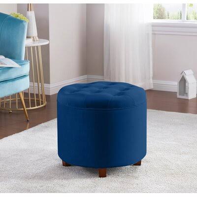 Navy Velvet Tufted Round Storage Ottoman M262