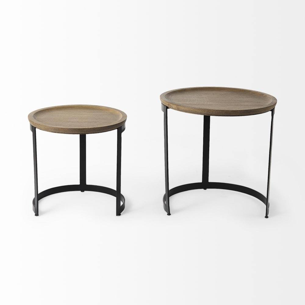 Light Brown Wood Round Nesting Side Tables Set of 2 Q712