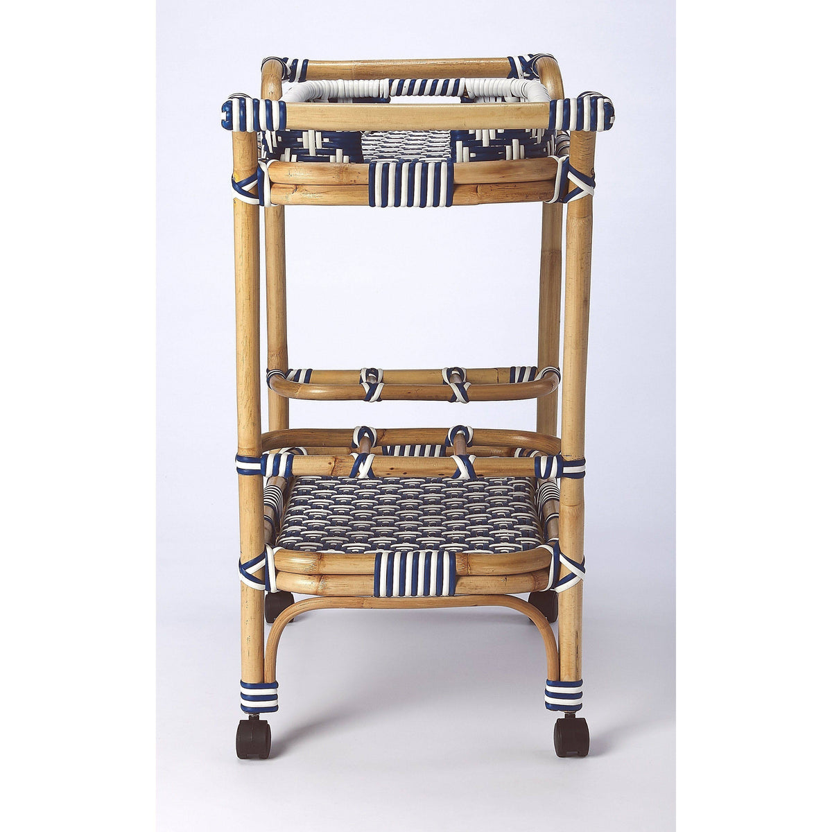 Blue & White Rattan Bar Cart I98201
