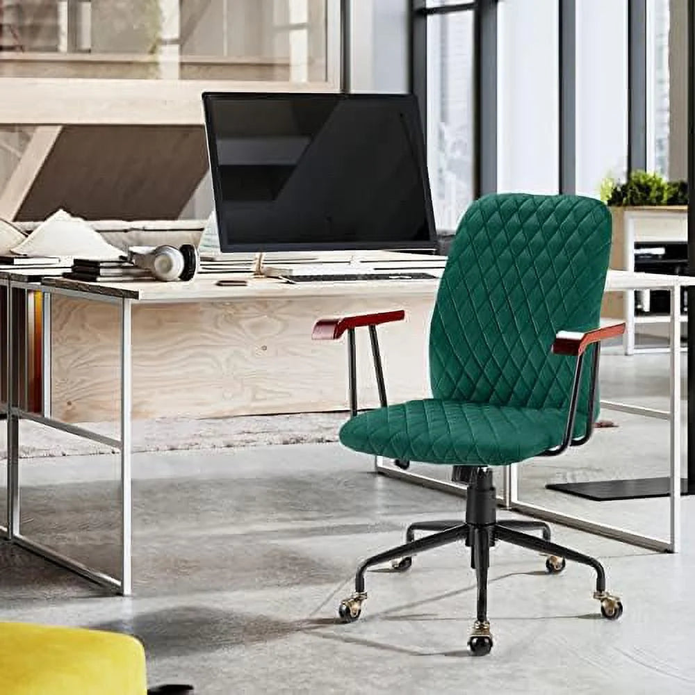 White Velvet Upholstered Office Chair with Rubber Wood Armrests S393