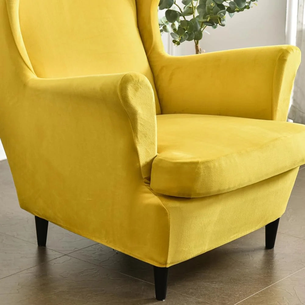 Ginger Velvet Stretch Wingback Chair Sofa Slipcover with Elastic Bottom P38039