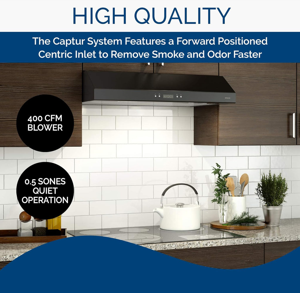 Black 30-Inch Under Cabinet Range Hood with Light Exhaust Fan, 400 CFM D306