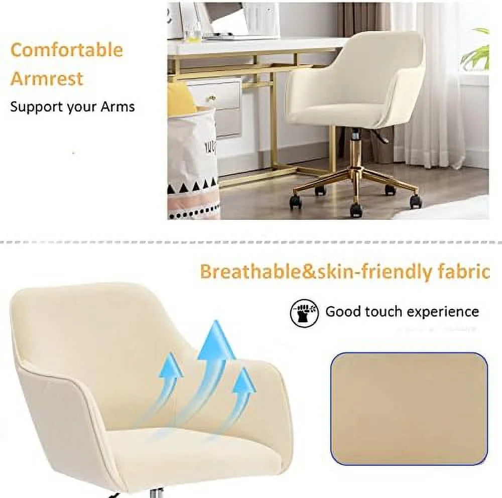 Velvet Desk Chair with Woven Backrest and Gold Base I6138