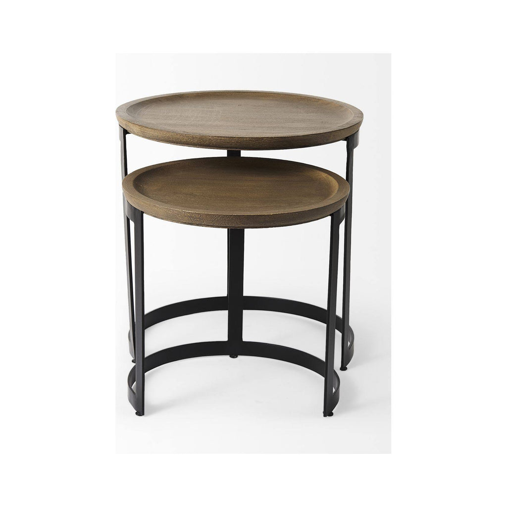 Light Brown Wood Round Nesting Side Tables Set of 2 Q712