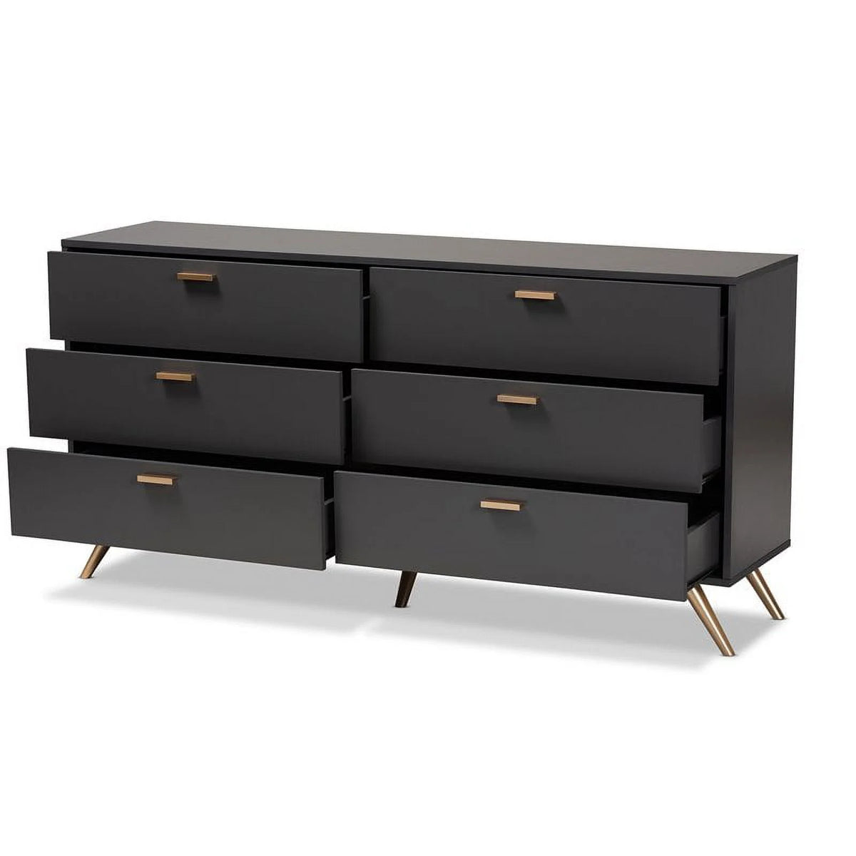 Dark Grey Gold Wood 6-Drawer Dresser S444