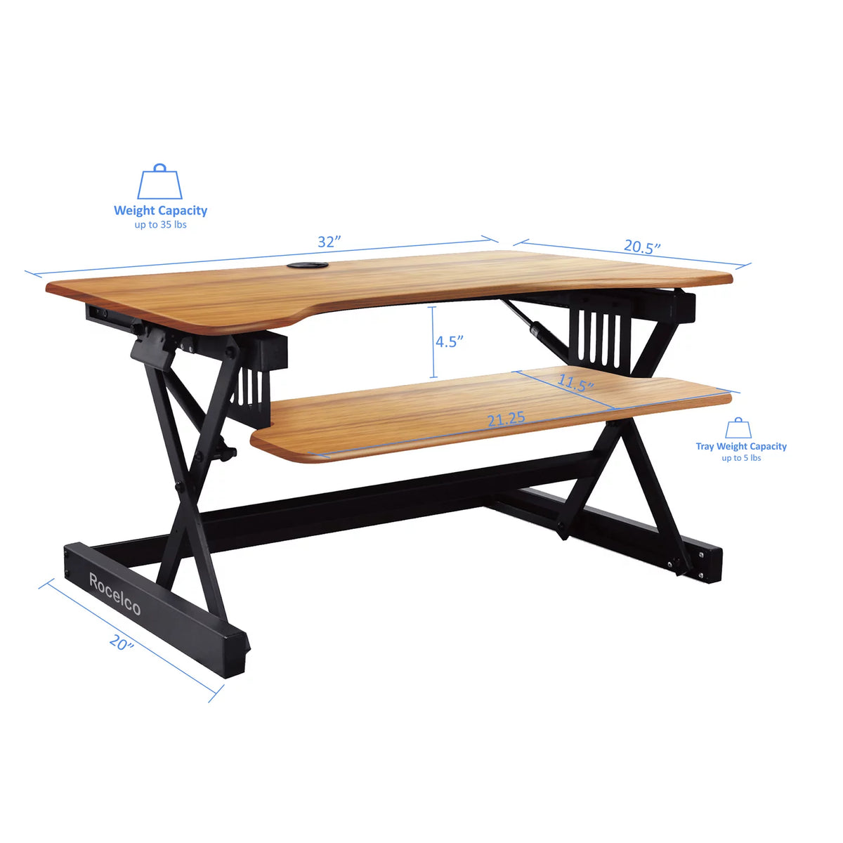 32" Height Adjustable Standing Desk Converter Teak Wood Grain L27560
