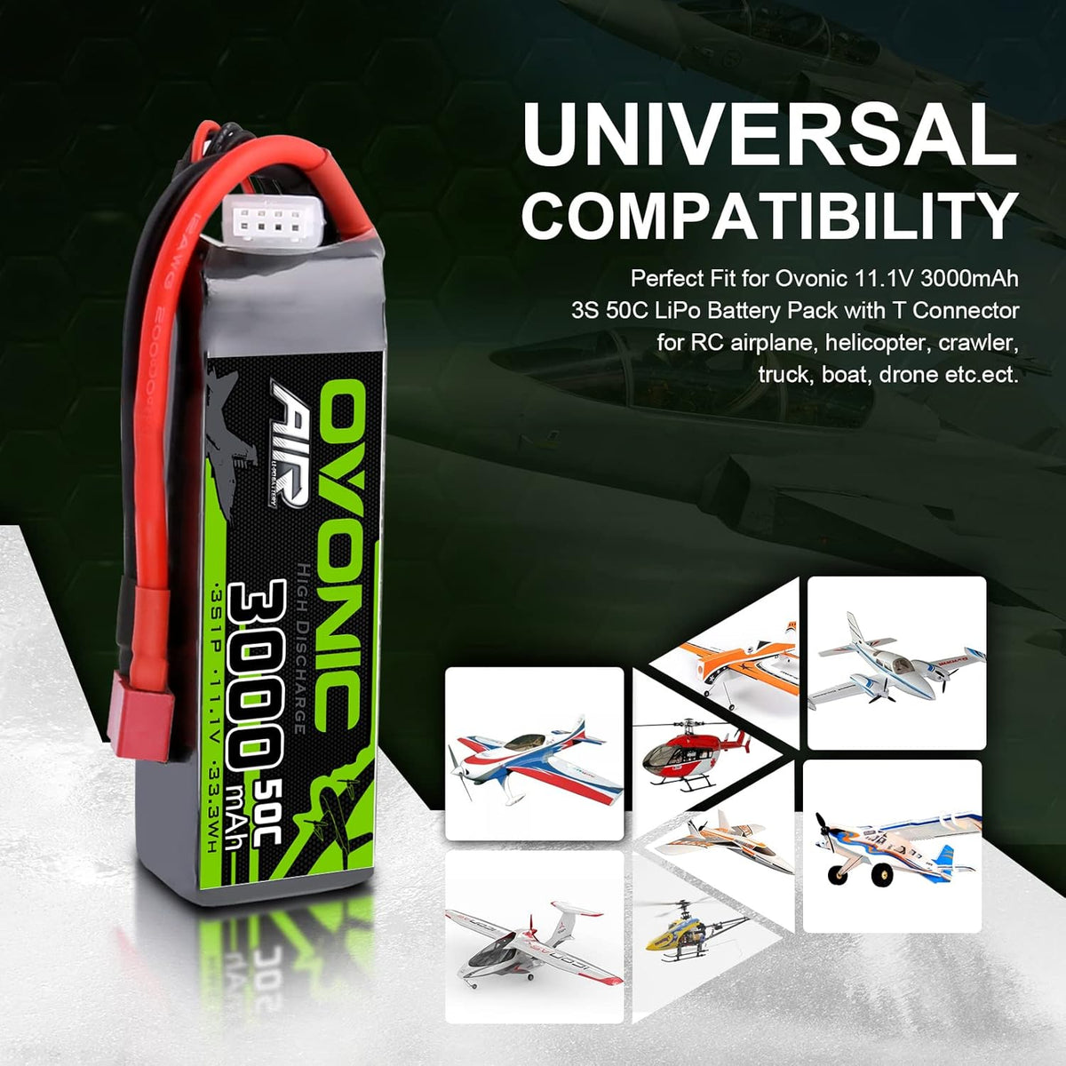 3S 3000mAh 11.1V Lipo Battery with Dean-Style T Connector (2 Packs) T695560