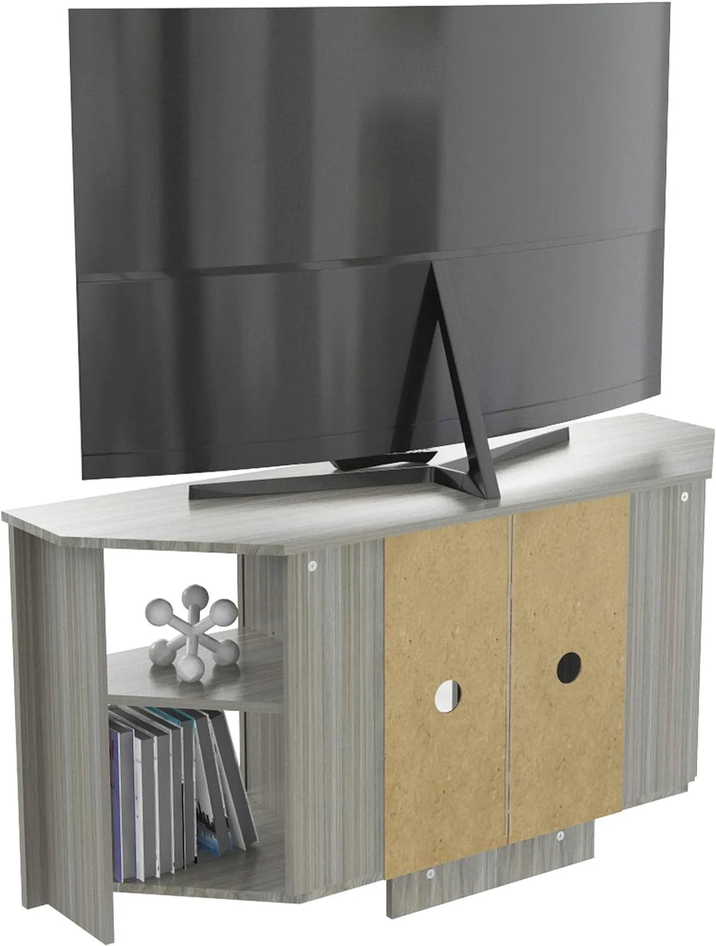 Oak Corner TV Stand with Glass Doors F682428